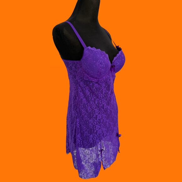 00's vintage purple lace y2k bustier babydoll slip dress 34C - Picture 9 of 10